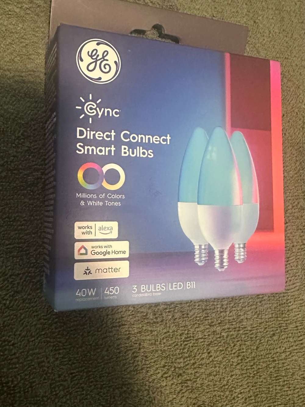 GE Cync Direct Connect Smart LED B11 Bulbs - Multicolor Pack of 3